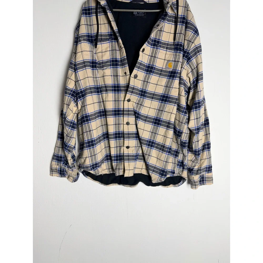 Carhartt Relaxed Fit Fleece Lined Flannel Hooded Shirt Jacket Plaid Mens XL